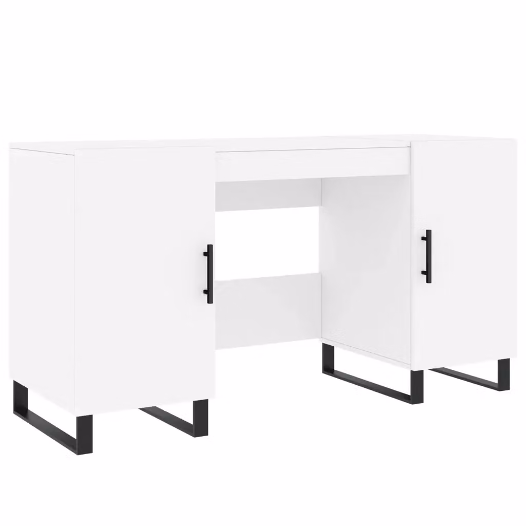 Scrivania bianca vidaXL in legno e metallo per ufficio o camera da letto L: 140 cm, P: 50 cm, H: 75 cm – 2