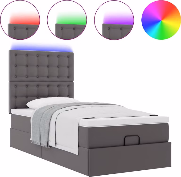 Struttura Letto Pouf con Materasso Grigio 90x190 cm Pelle finta