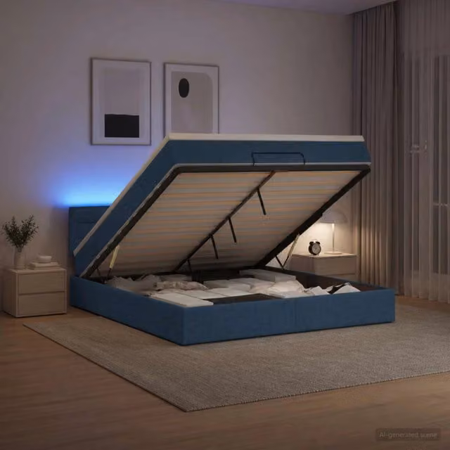 Letto Ottomano con Materasso e LED Blu 140 x 190 cm Tessuto 3456828