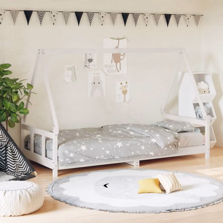 vidaXL Giroletto per Bambini in Legno Massello di Pino Bianco L 90 cm x P 200 cm