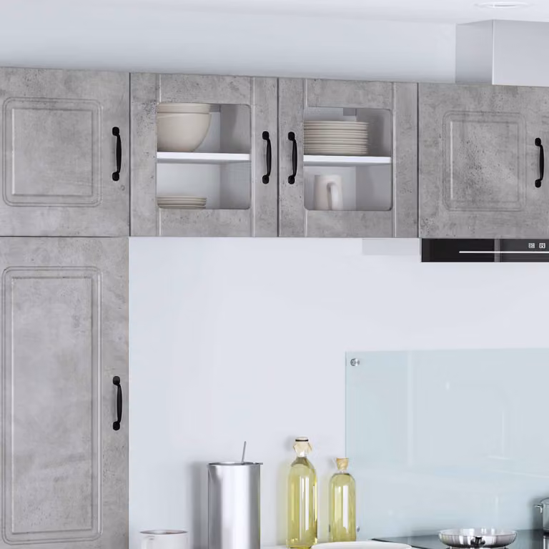Mobile da parete LUCCA vidaXL in legno e vetro, Grigio Cemento, L 40 cm x P 31 cm x H 40 cm