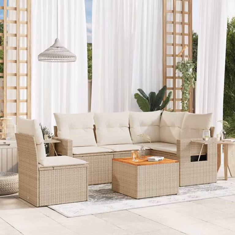vidaXL Set Divano da Giardino a L 6 pz in Polyrattan con Cuscini Beige e Tavolino