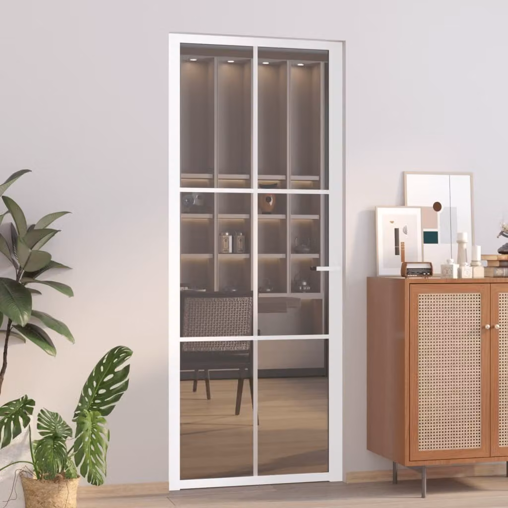 Porta interna The Living Store 83x201,5 cm Vetro di sicurezza temperato bianco e alluminio