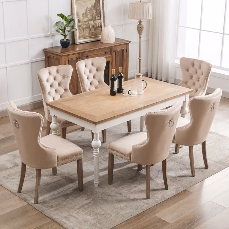 Sedie da pranzo Okwish, set da 6 pezzi, sedie da cucina, sedie da soggiorno con poggiapiedi, sedie imbottite in velluto, beige
