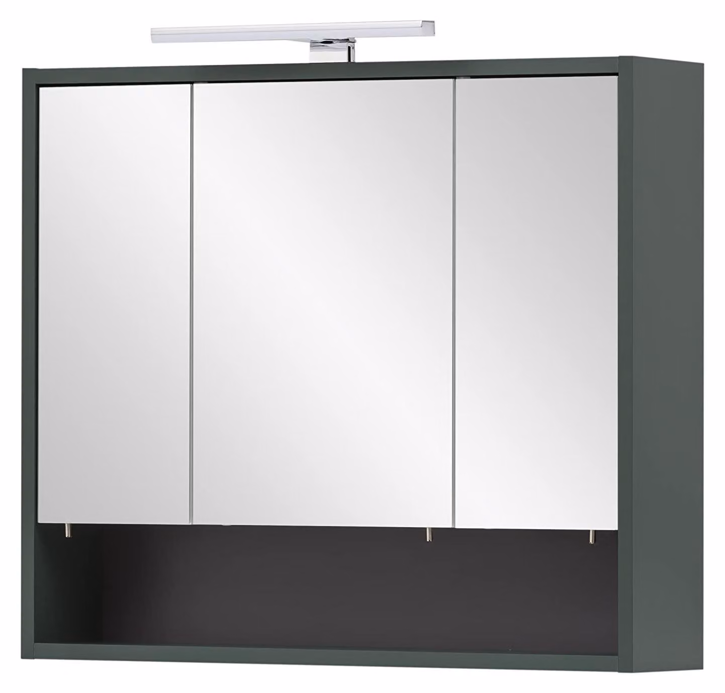 Specchio con armadietto, dimensioni 70x16x64,2 cm, 3 ante, illuminazione LED, 6 ripiani in vetro, colore verde bosco