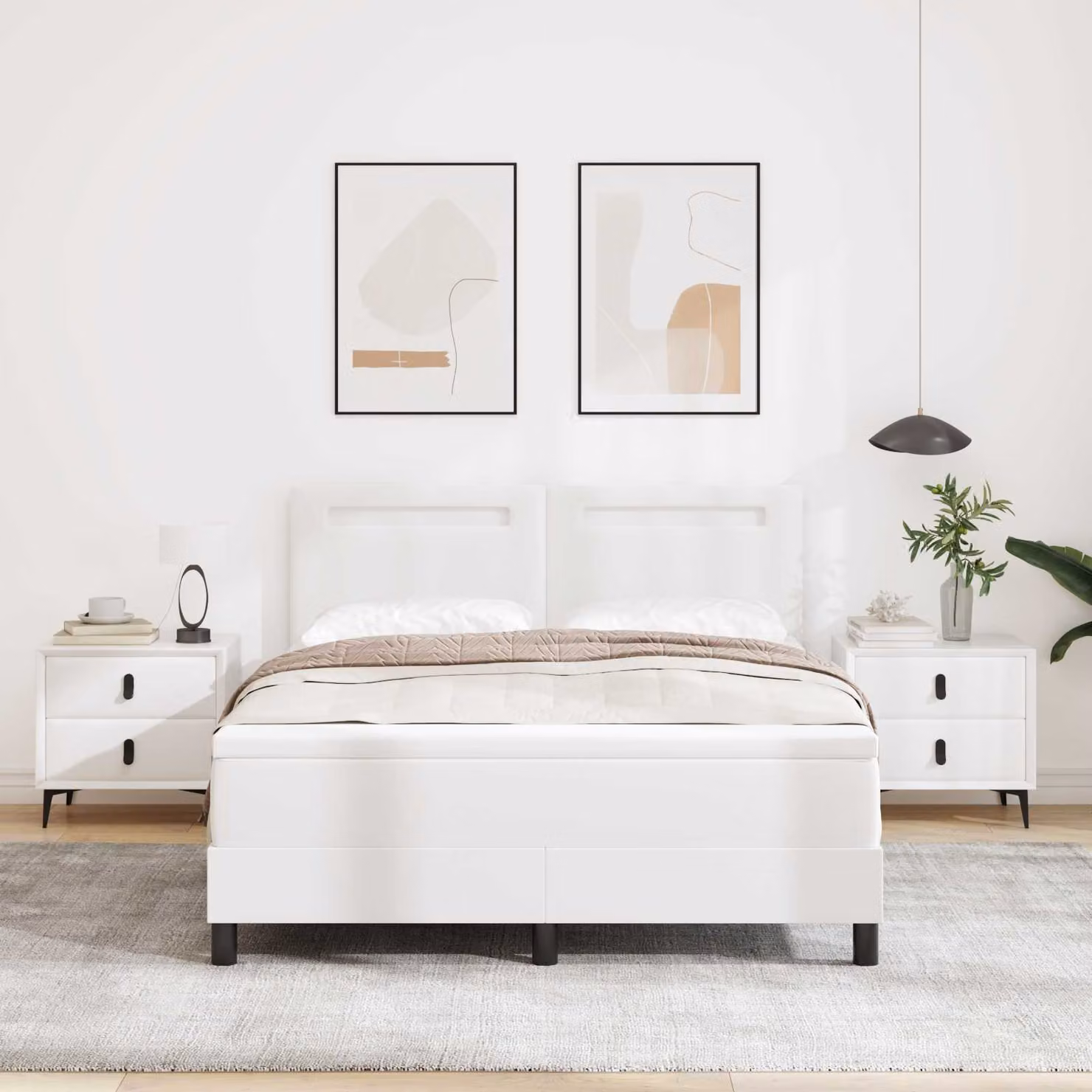 Letto a molle con testiera vidaXL in pelle sintetica bianca, L/P: 160 x 200 cm