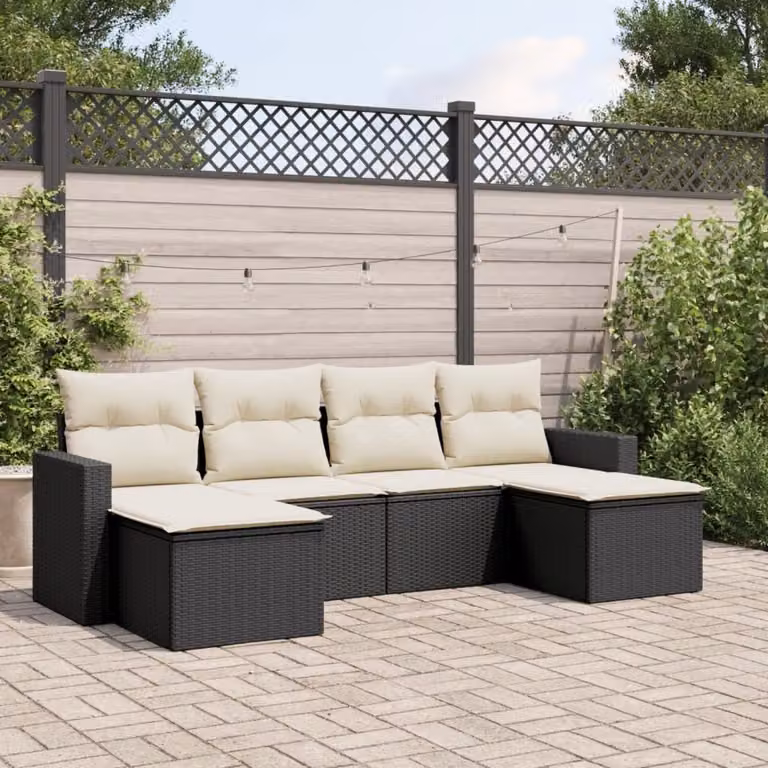 Maison Exclusive - Set Divano da Giardino 6 pz con Cuscini Nero in Polyrattan