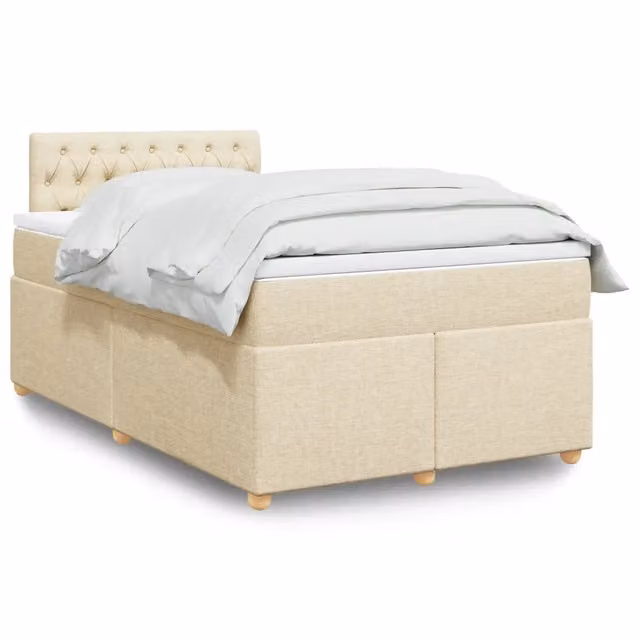 Letto Ibrido Moderno vidaXL con Struttura in Legno di Pino e Tessuto Beige e Bianco L/P/H: 120 x 200 x 100,5 cm