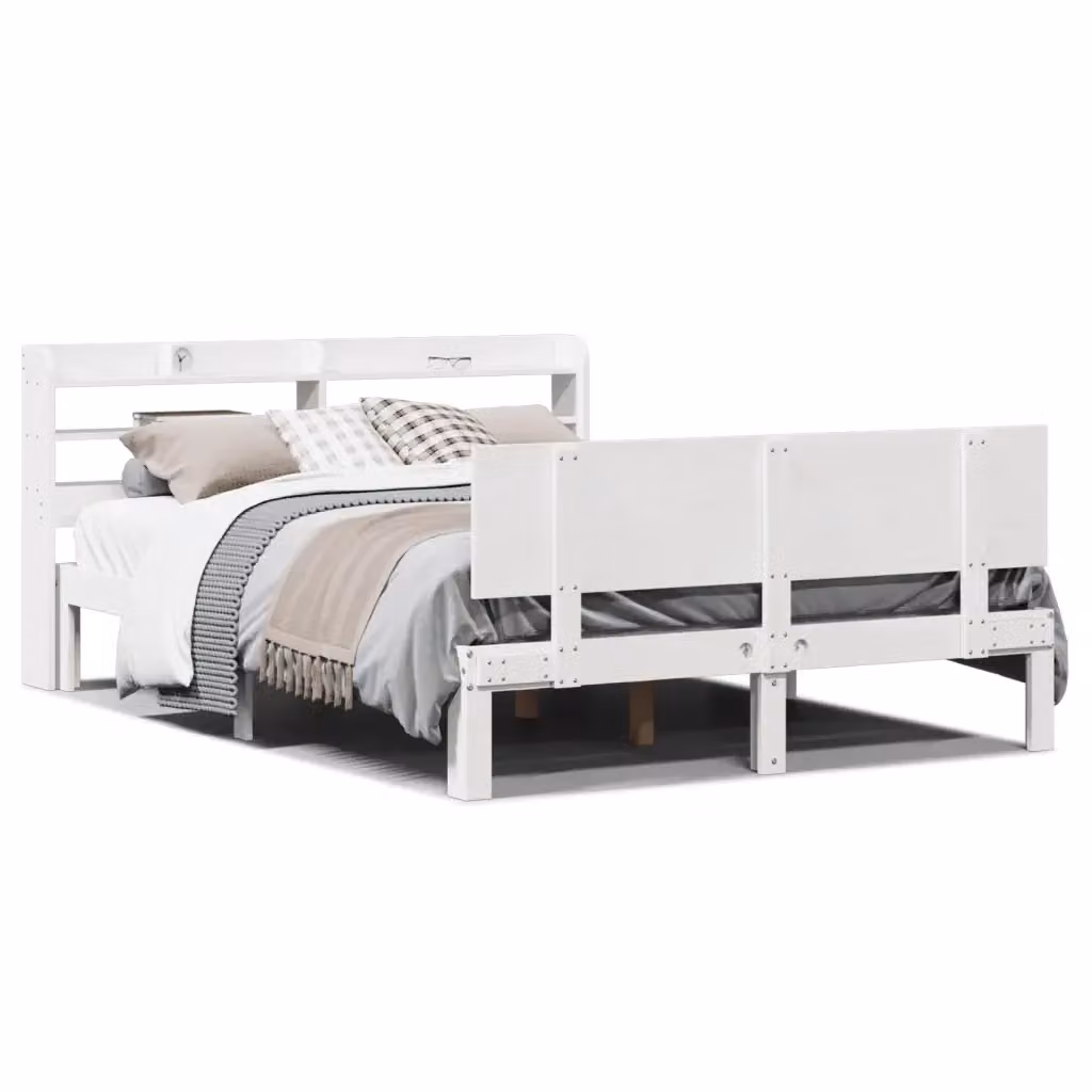 vidaXL Letto in legno di pino rustico bianco con testiera e doghe fisse L/P: 140 x 200 cm – 2