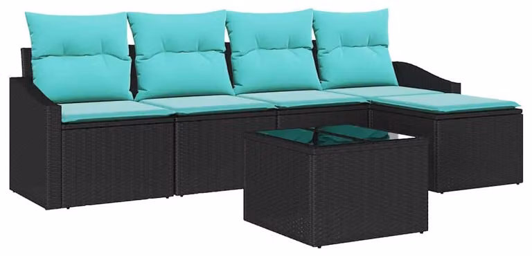 Set di divani con cuscino 6 pcs Nero polyrattan