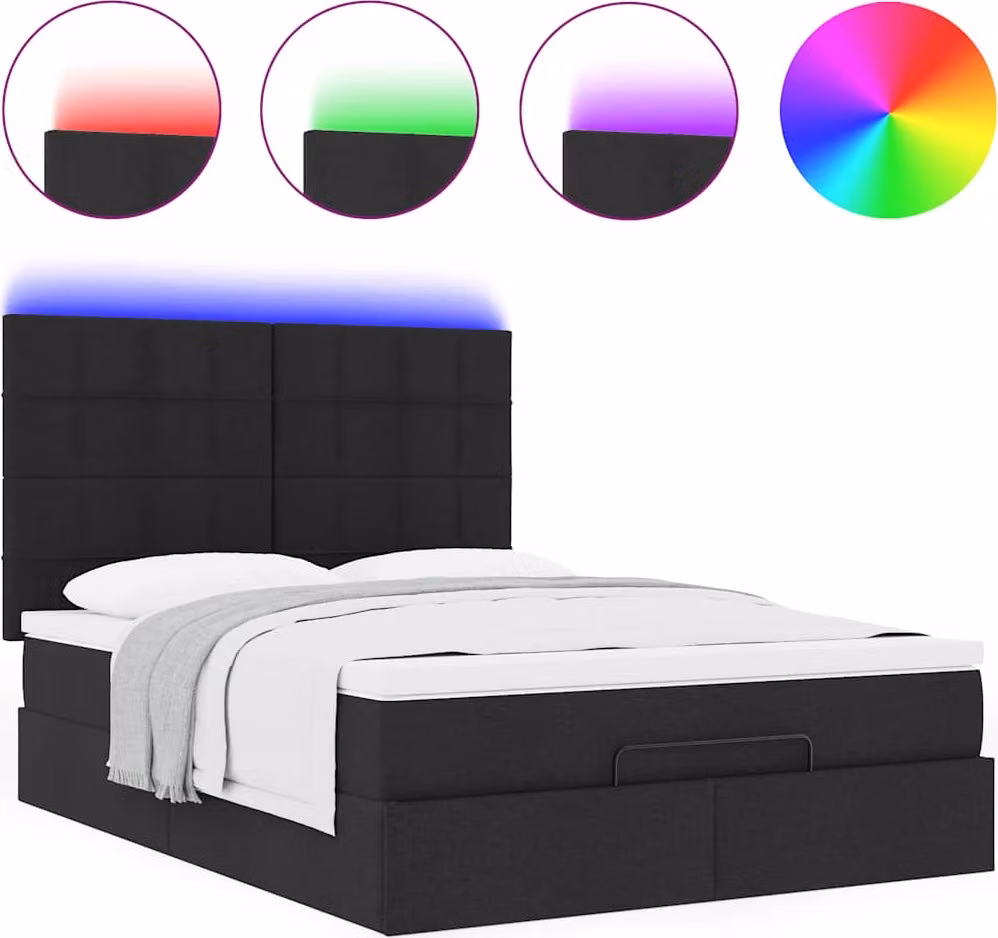 Struttura Letto Pouf con Materasso Nero 140x200 cm in Tessuto