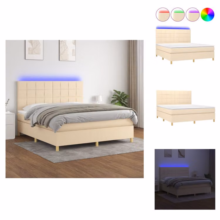 vidaXL Letto a molle con materasso e tessuto LED crema 160x200 cm - Letti e strutture letto