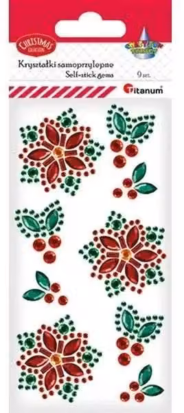 Cristallini autoadesivi a forma di poinsettia 35x35 mm, 9 pezzi - Titanum