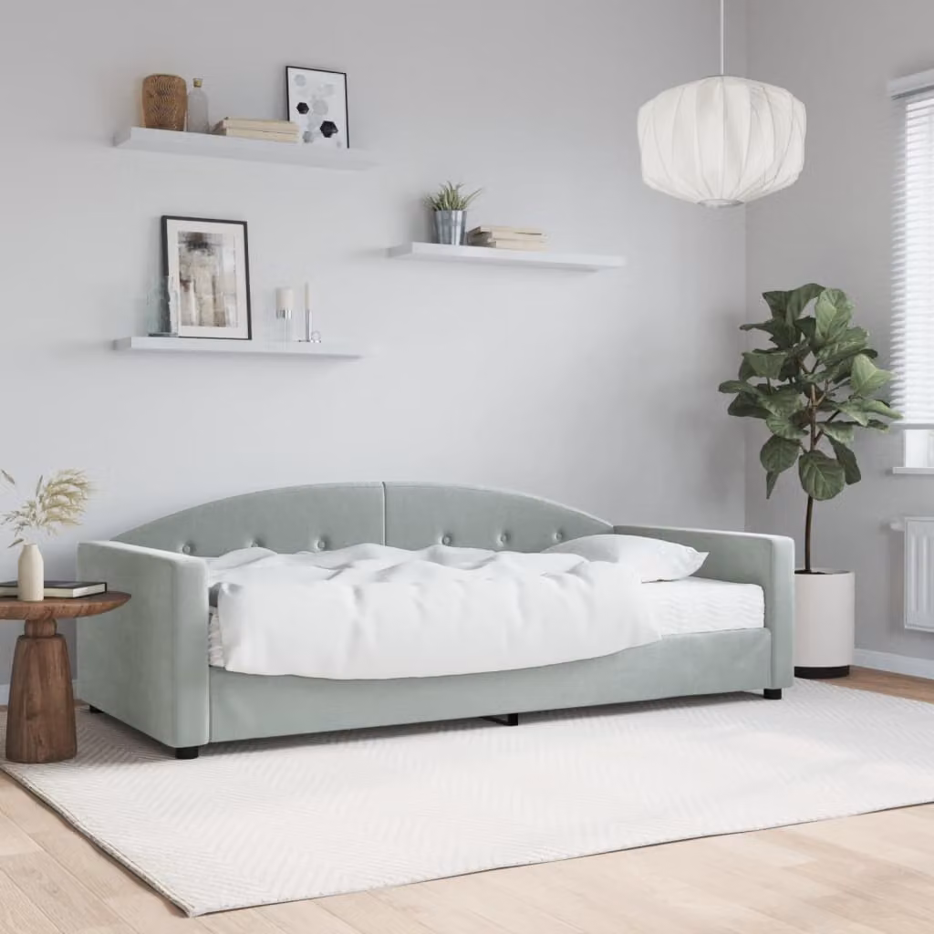 Divano Letto vidaXL in Velluto con Materasso, Grigio e Verde, L/P/H: 222 x 100 x 75 cm