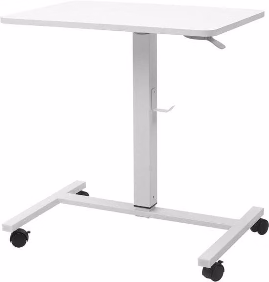 Tavolino mobile regolabile per laptop con ruote e gancio laterale in alluminio, per un utilizzo versatile