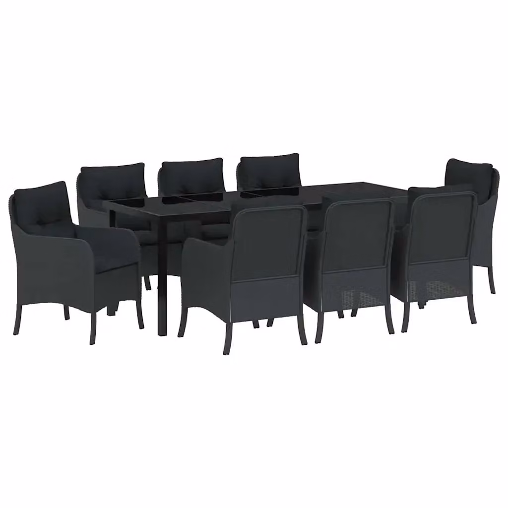 Set da pranzo per giardino e terrazzo vidaXL in polyrattan e vetro nero, 9 pezzi – 2