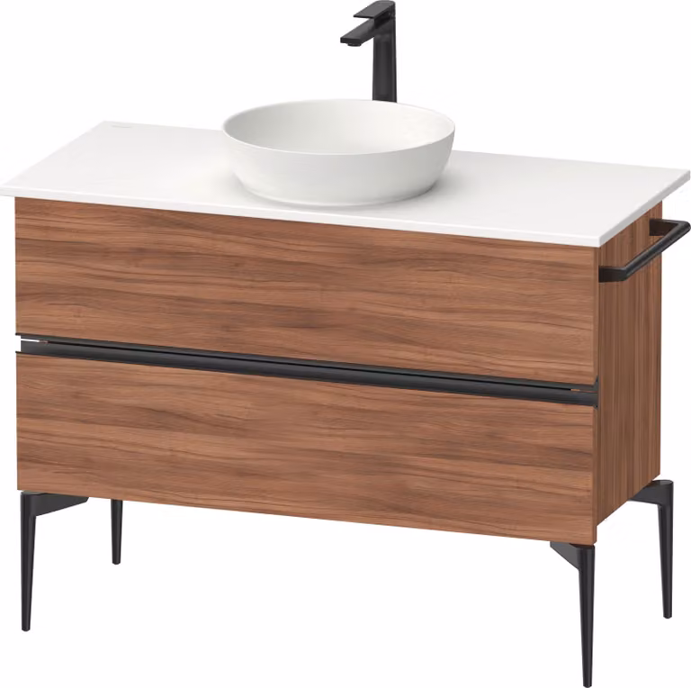 Duravit Sivida Meuble sous-lavabo sur console, 2 tiroirs, poignée noire diamantée mate, 1045x475x548mm, SV46590BD790000, SV46590BD790000
