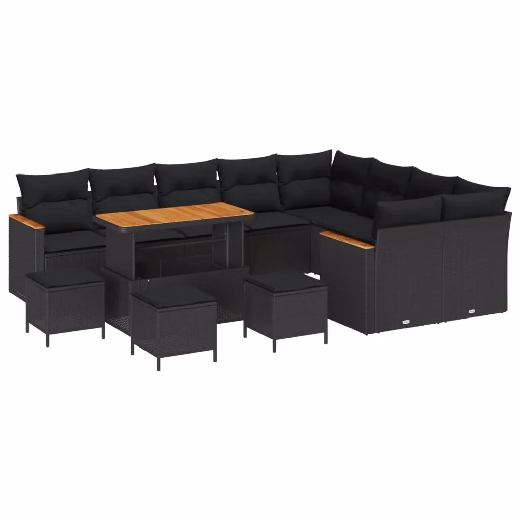 Set Divano da Giardino vidaXL 13 Pezzi Nero con Cuscini e Tavolino da Esterno a Forma di L per 9 Persone – 2