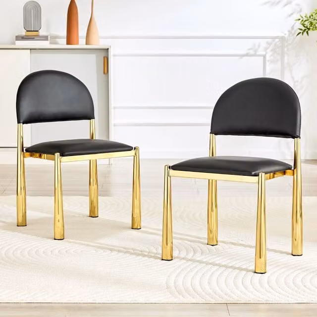 Set di 2 sedie da pranzo moderne WISHDOR in ecopelle nera con gambe in metallo per cucina e sala da pranzo