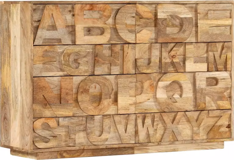 Armadio ABC a 6 cassetti 120x35x79 cm in legno massiccio di mango