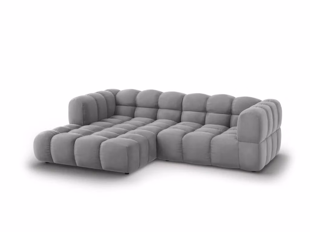 Divano angolare modulare sinistro Sky di Cosmopolitan Design in velluto grigio chiaro, 3 posti, L 244 cm x P 132 cm x H 75 cm – 2