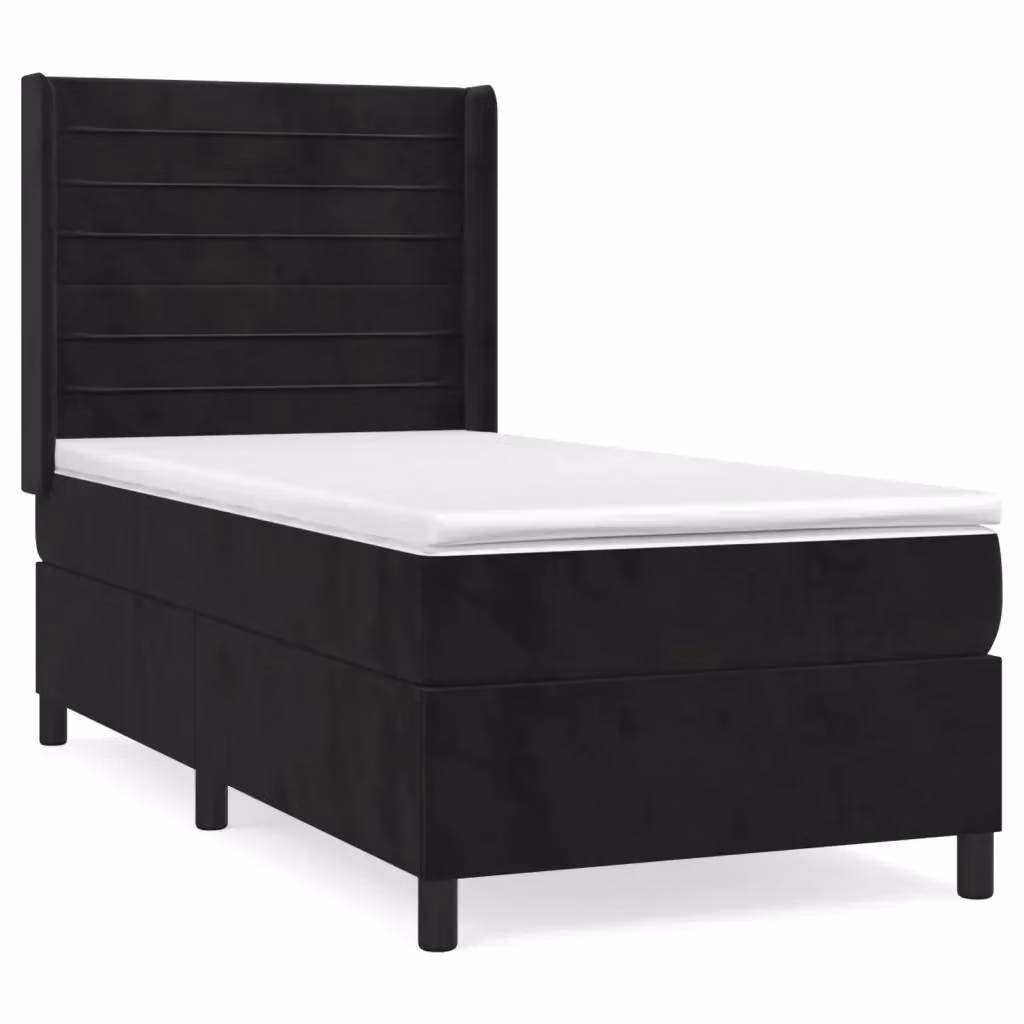 Letto Ibrido vidaXL con Giroletto a Molle e Materasso in Velluto Nero e Bianco L/P/H: 90 x 190 x 40 cm – 2