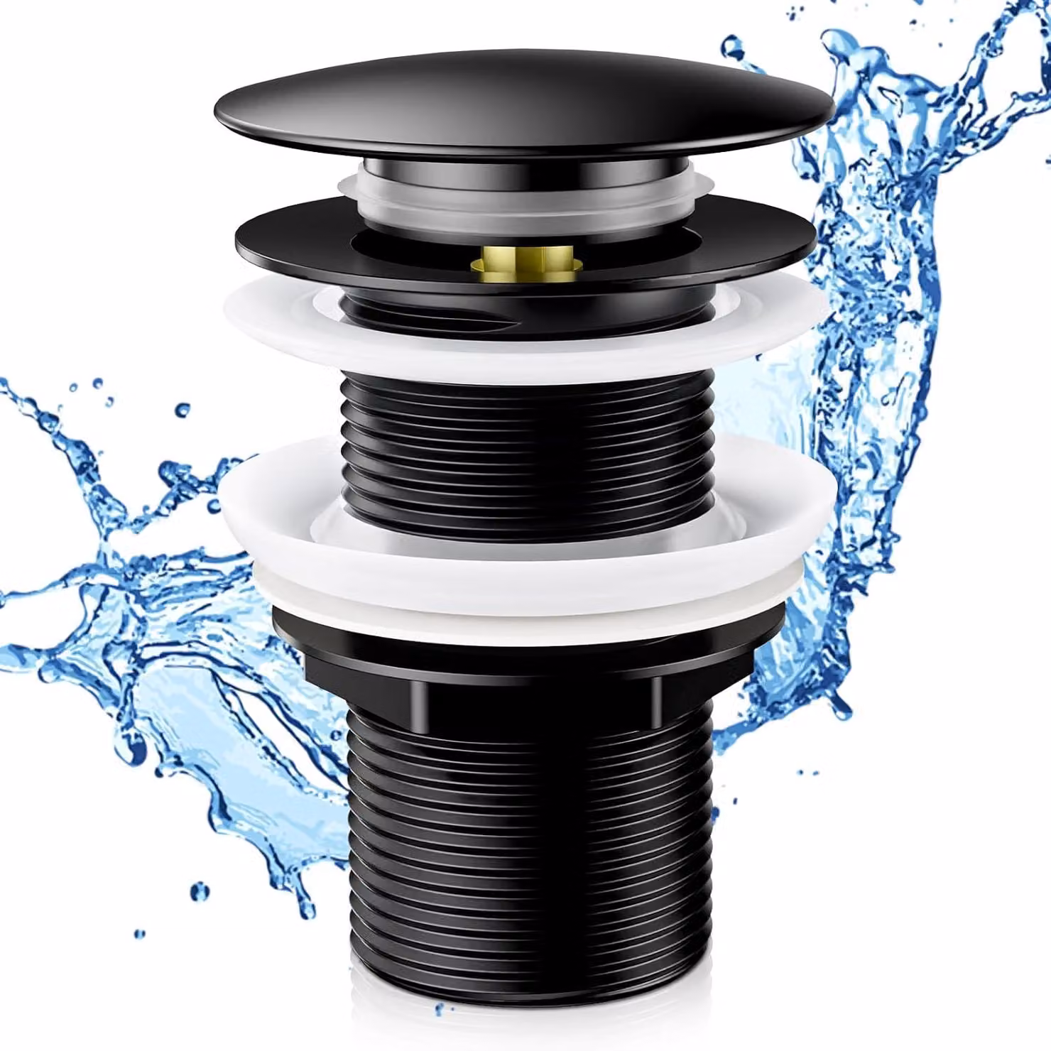 Tappo per scarico del bidet "Click Clack" senza troppofilo - Scarico per lavabo - Tappo universale per bidet G1 1-4 pollici - Adatto a tutti i tipi di lavabo (nero)