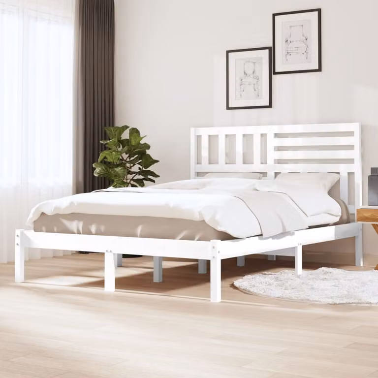 The Living Store Letto in legno massiccio di pino bianco 160x200 cm