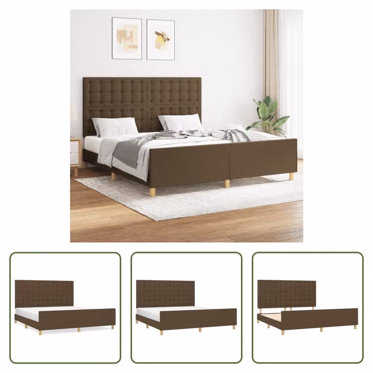 The Living Store Struttura letto con testiera in tessuto marrone scuro 160x200 cm