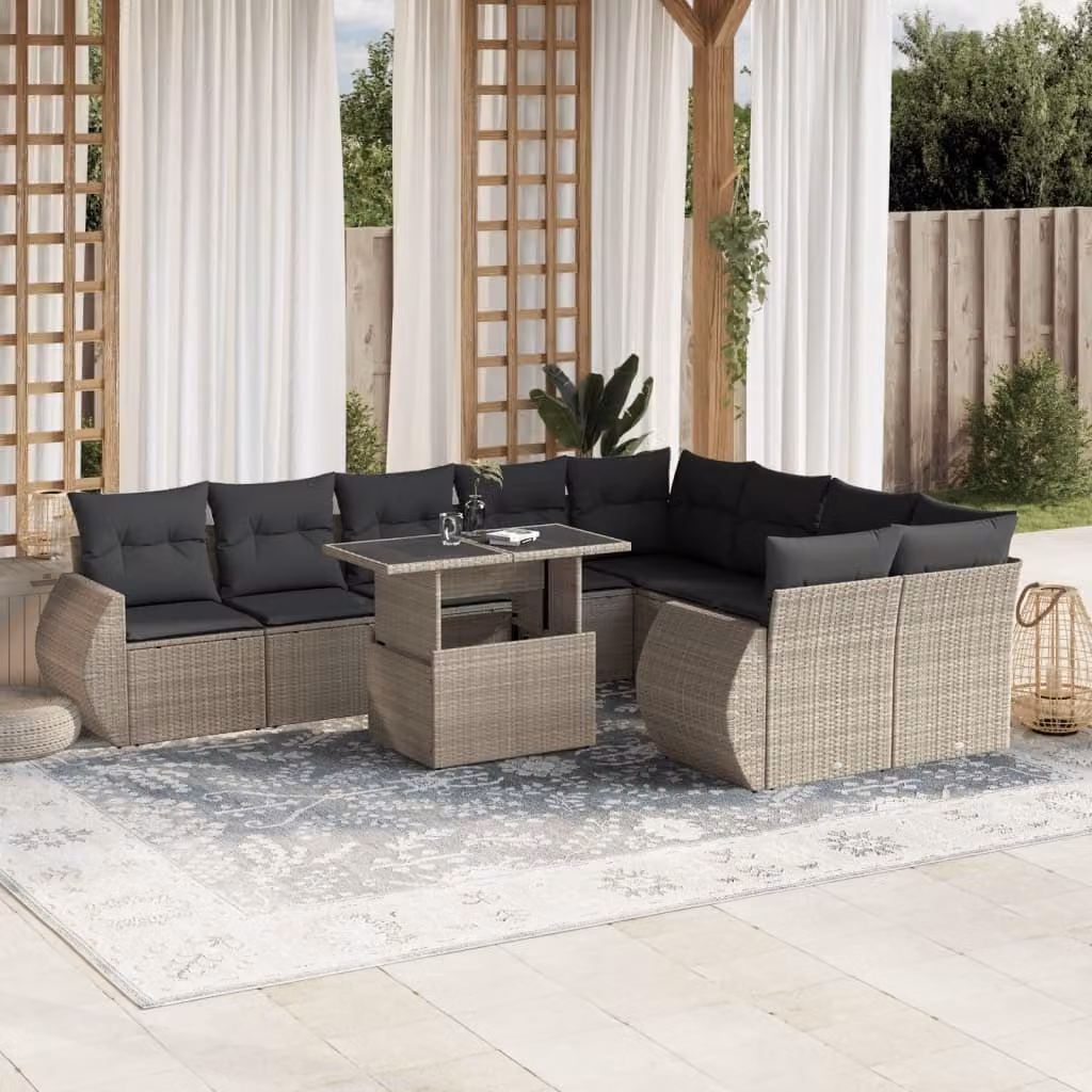 Maison Exclusive - Set Divano Giardino 10 pz con Cuscini Grigio Chiaro Polyrattan