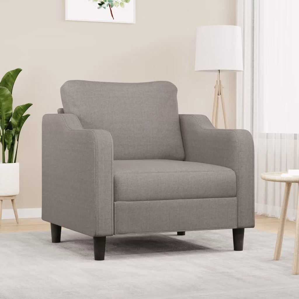 Poltrona moderna vidaXL in tessuto beige e grigio con struttura in metallo e braccioli