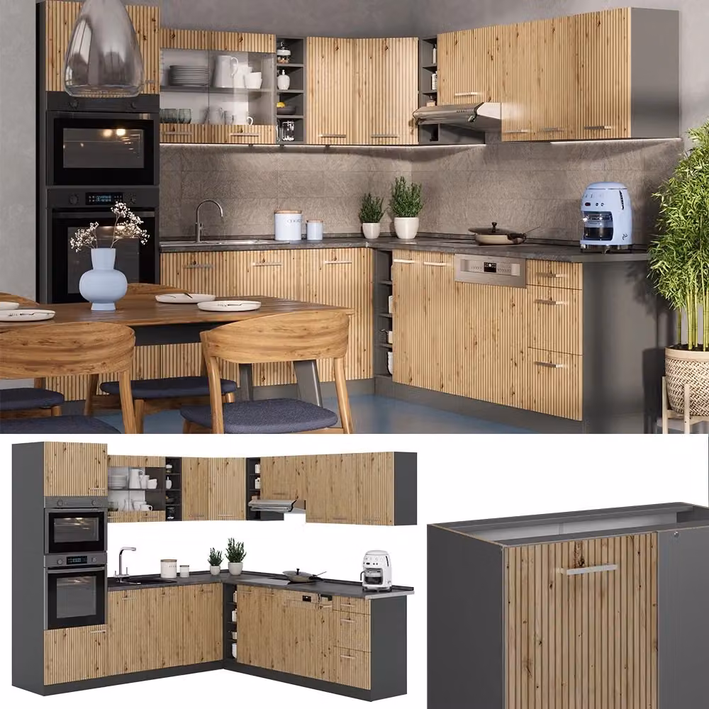 Cucina angolare completa R-Line Vicco in Rovere e Antracite L/P/H: 247 x 237 x 60 cm – 2