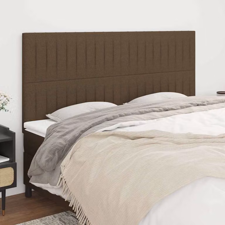 Testiera per letto vidaXL in tessuto marrone scuro con struttura in legno di larice, L: 160 cm, P: 5 cm, H: 118/128 cm