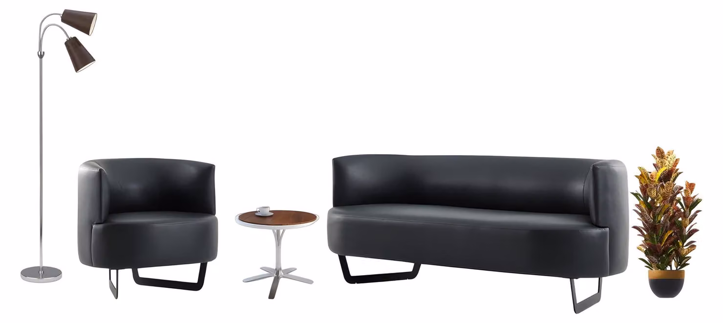 Schwarze Couchgarnitur Designer Leder 2-Sitzer 2x Ledersessel 3-tlg