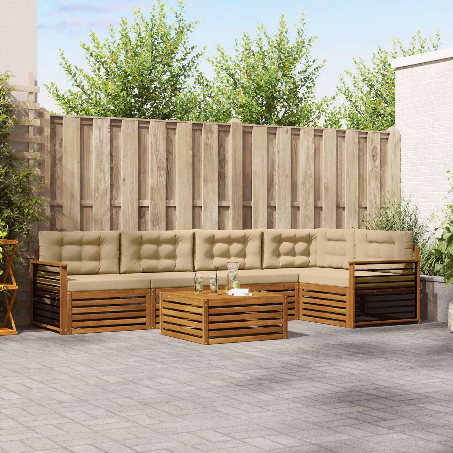 Set di divani da esterno vidaXL 6 pezzi in legno di acacia con cuscini, colore beige e marrone