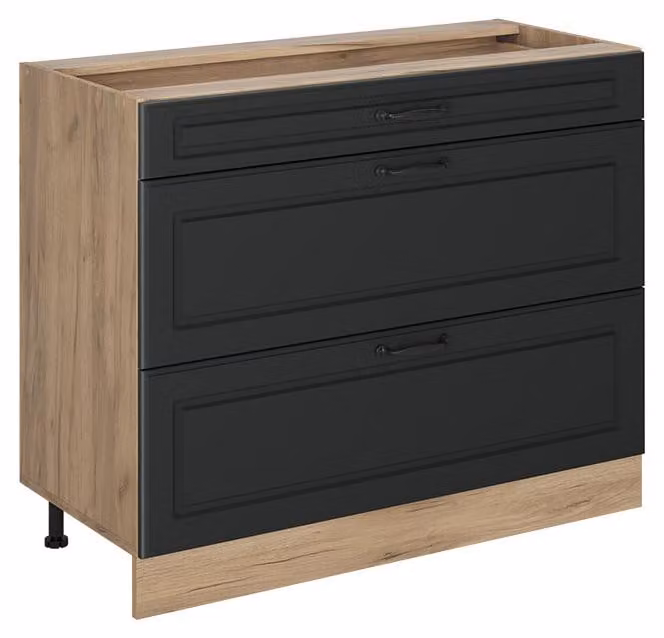 Mobiletto base per cucina Vicco R-Line Antracite country/Rovere dorato 100 cm senza piano di lavoro, Model 71627