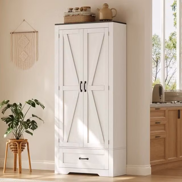 Armadio da cucina 80x35x183 cm con 2 ante e cassetto in MDF bianco