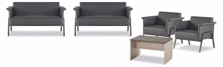 Arbeitszimmer Dunkelgrauer Kaffeetisch Edle 2-Sitzer 2x Lehnsessel Set