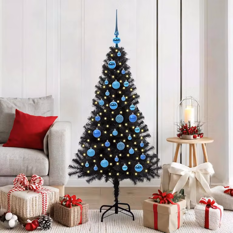 Albero di Natale moderno vidaXL nero con luci LED bianco caldo in PVC, Altezza: 150 cm