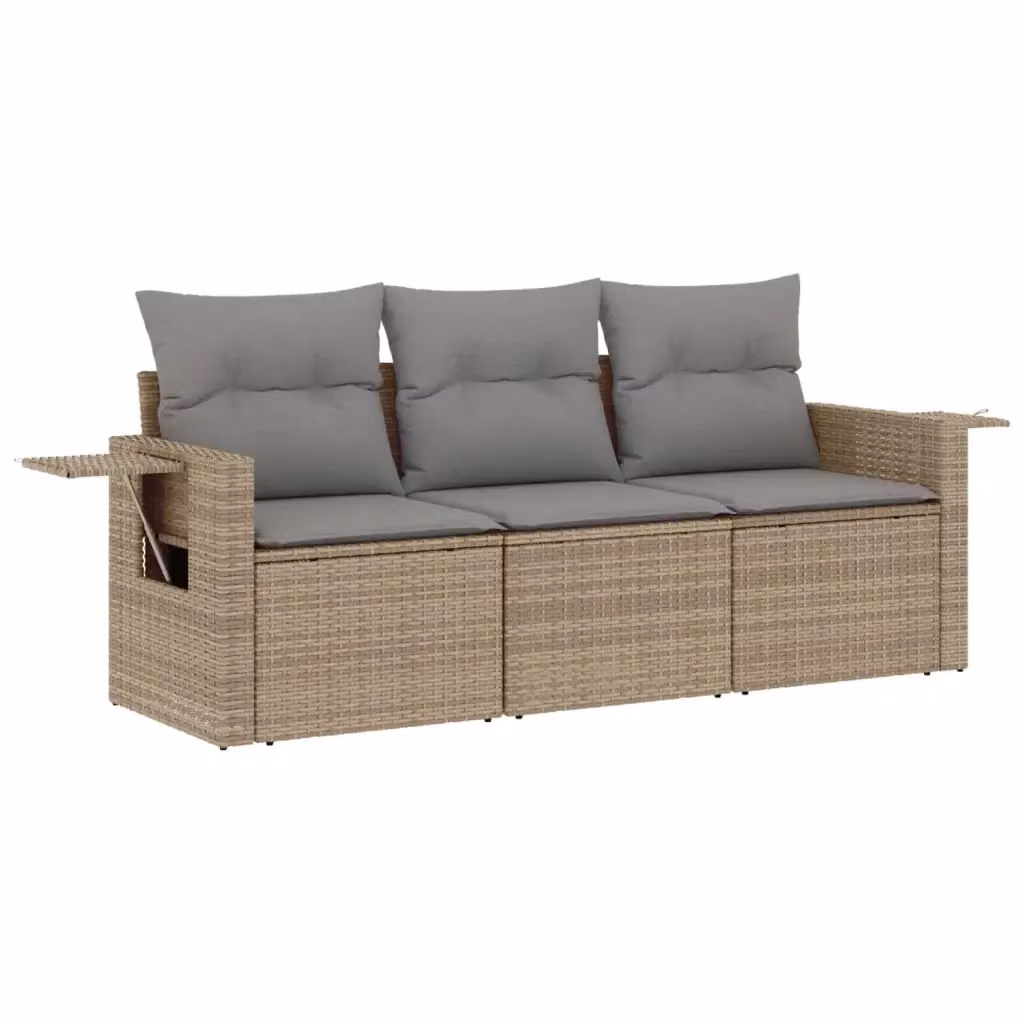 Set Divano da Giardino vidaXL in Polyrattan con Cuscini Beige e Tavolino da Esterno – 2