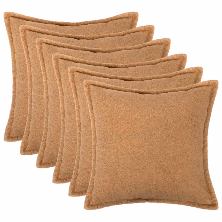 Set di 6 federe vidaXL HOUTEN in tessuto bouclé beige, L 65 x L 65 cm