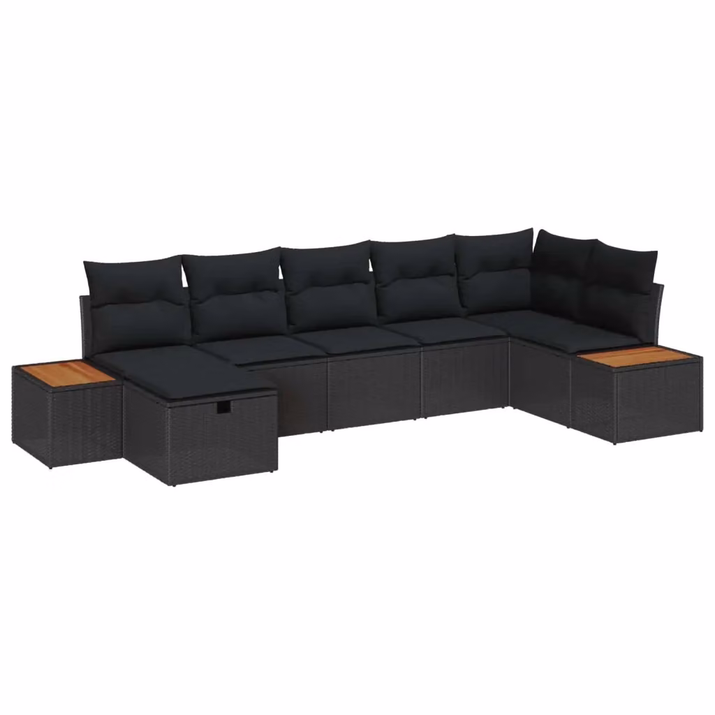 Set Divano da Giardino a L con Ottoman vidaXL, 7 Pezzi in Poly Rattan Nero con Cuscini Imbottiti e Struttura in Acciaio Verniciato – 2
