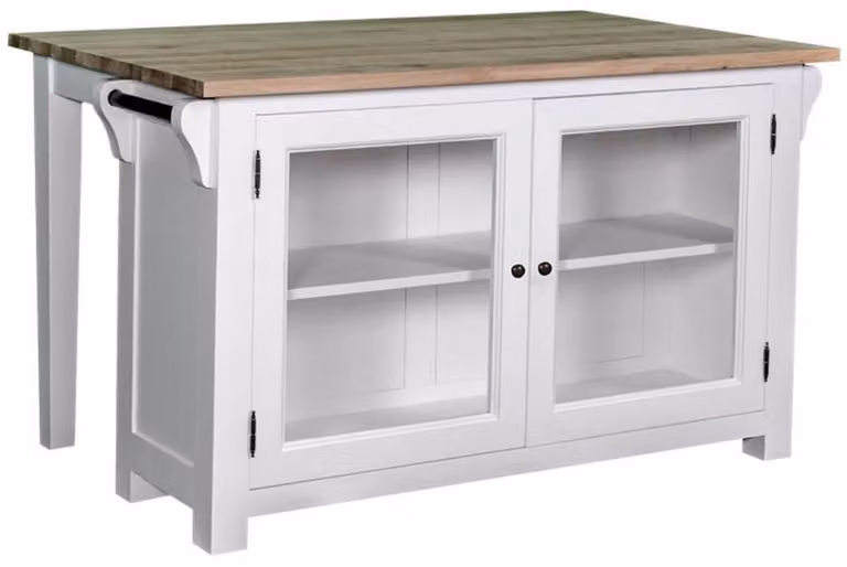 Casa Padrino isola da cucina in stile country bianco / colori naturali 135 x 85 x h. 80 cm - Mobile da cucina in stile country con 2 ante in vetro