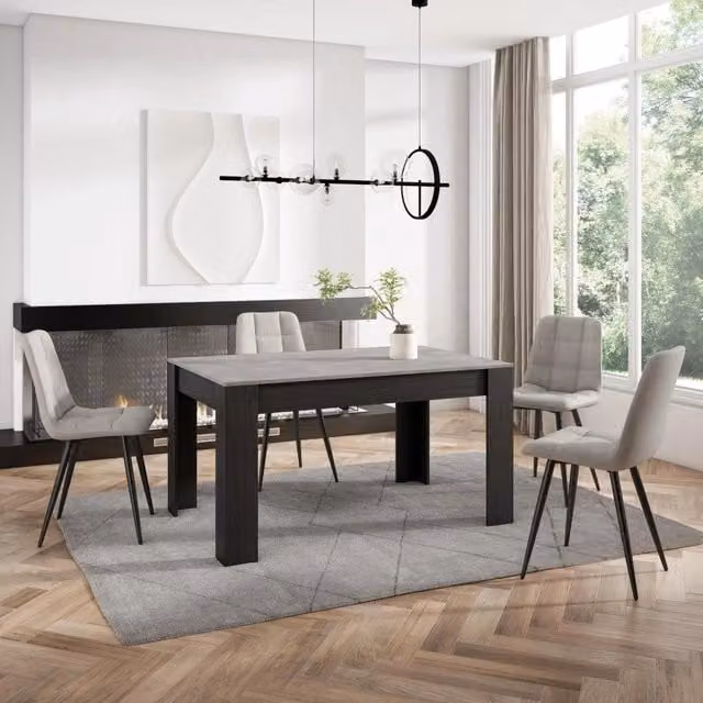 Tavolo da pranzo rettangolare SKRAUT HOME per 6 persone, grigio e nero, L: 140 cm, P: 90 cm, H: 76 cm
