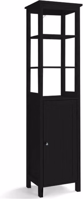 Mobiletto portaoggetti moderno DESIGN IN per bagno, camera o soggiorno con ante e ripiani interni, Nero, H: 161,5 cm, L: 32,0 cm, P: 32,0 cm