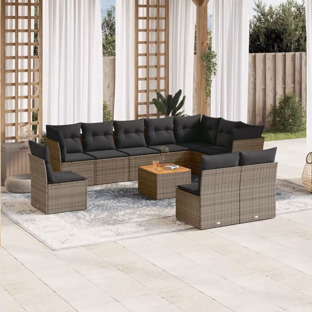 Maison Exclusive - Set Divani da Giardino 11 pz con Cuscini in Polyrattan Grigio
