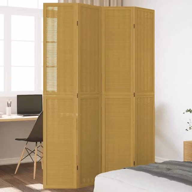 Divisorio Ambienti vidaXL con 4 Pannelli in Legno di Paulownia e Bamboo, Colore Marrone