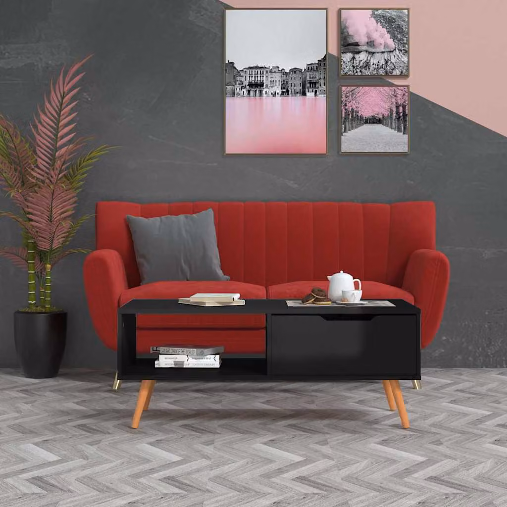 vidaXL Tavolino da salotto moderno in legno nero lucido L: 100 cm, P: 49,5 cm, H: 43 cm