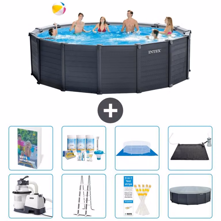 Pannello per piscina in grafite, modello Rund - 478x124 cm - composto da 7 elementi, codice S632