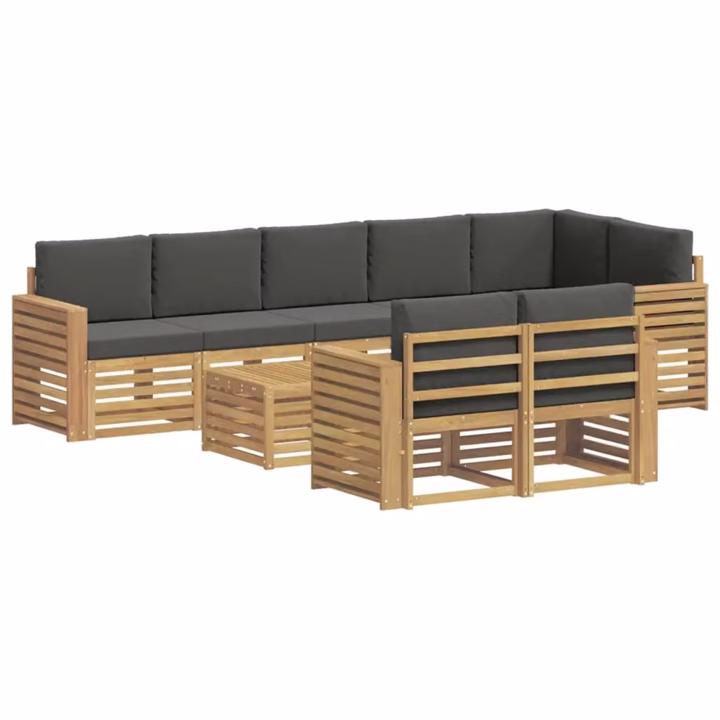 Set di divani da esterno a L vidaXL in legno di acacia con tavolo da caffè, 9 pezzi, Bianco, Antracite e Marrone – 2